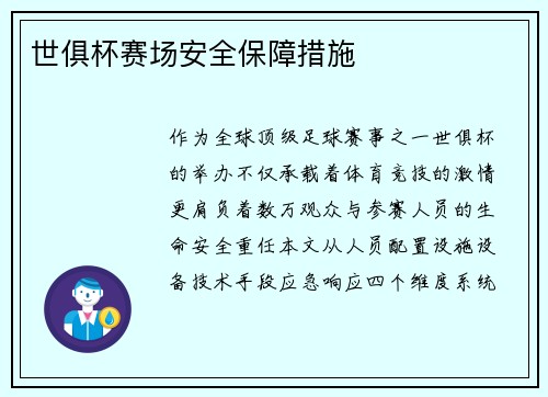 世俱杯赛场安全保障措施