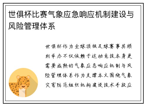 世俱杯比赛气象应急响应机制建设与风险管理体系